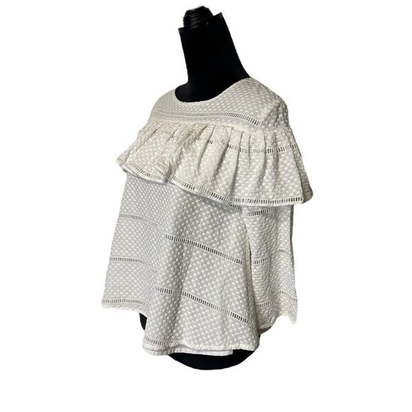 Rachel Parcell White Ruffle Swiss Dot Ladder Lace Top Size Small - Picture 8 of 14
